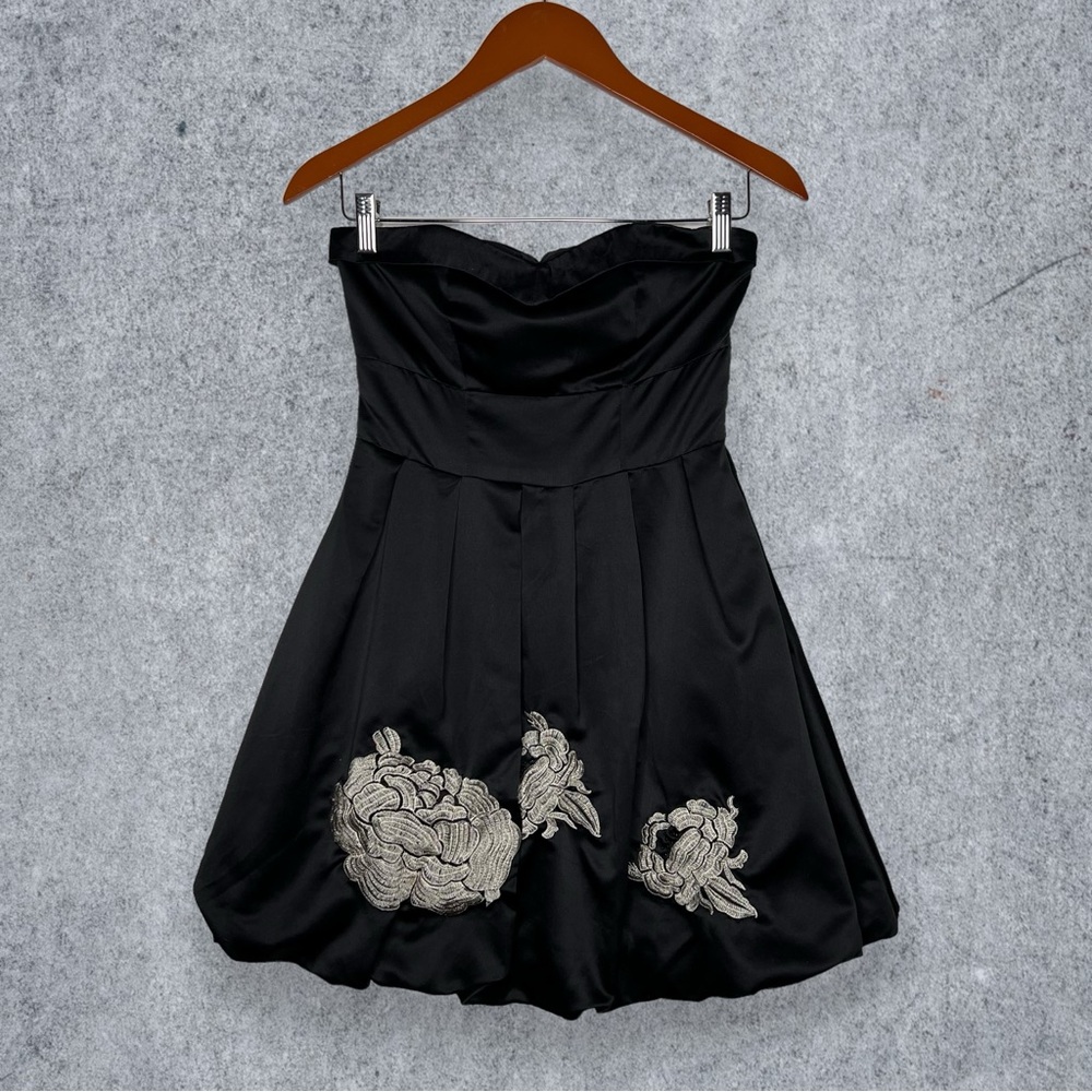 Charlotte Russe Black Bubble Skirt Dress Satin Strapless Mini Floral Prom Dress